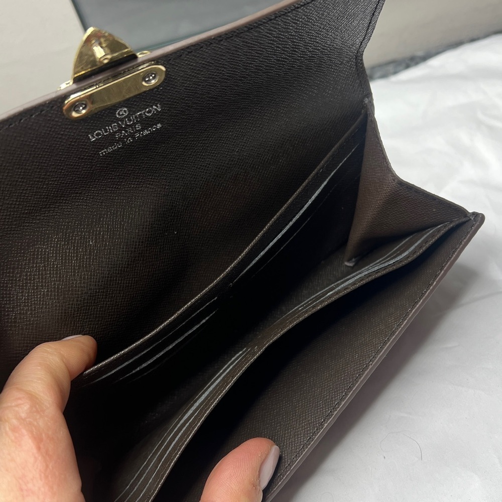 Brown Checkered Clutch Wallet with Goldtone Hardware 7.5” x 4” - Picture 7 of 12